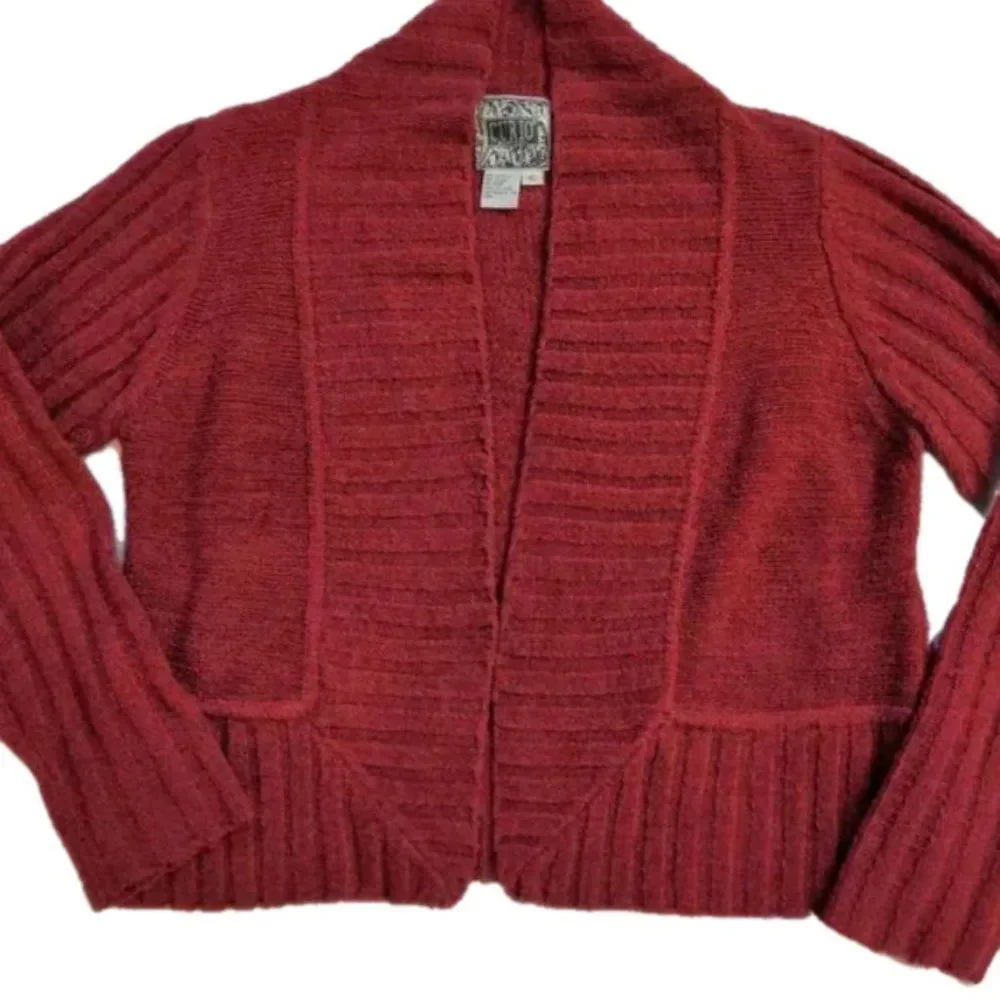 Curio Knit Cardigan Sweater Pink Ribbed Open Front Winter Soft Cozy Art XL